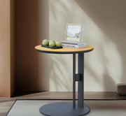 Luxe bijzettafel - Eindtafel - Koffietafel - Theetafel - Rond - Zadelleer - Metalen frame - 46cm - Zwart/Oranje