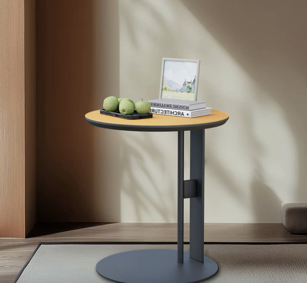 Luxe bijzettafel - Eindtafel - Koffietafel - Theetafel - Rond - Zadelleer - Metalen frame - 46cm - Zwart/Oranje