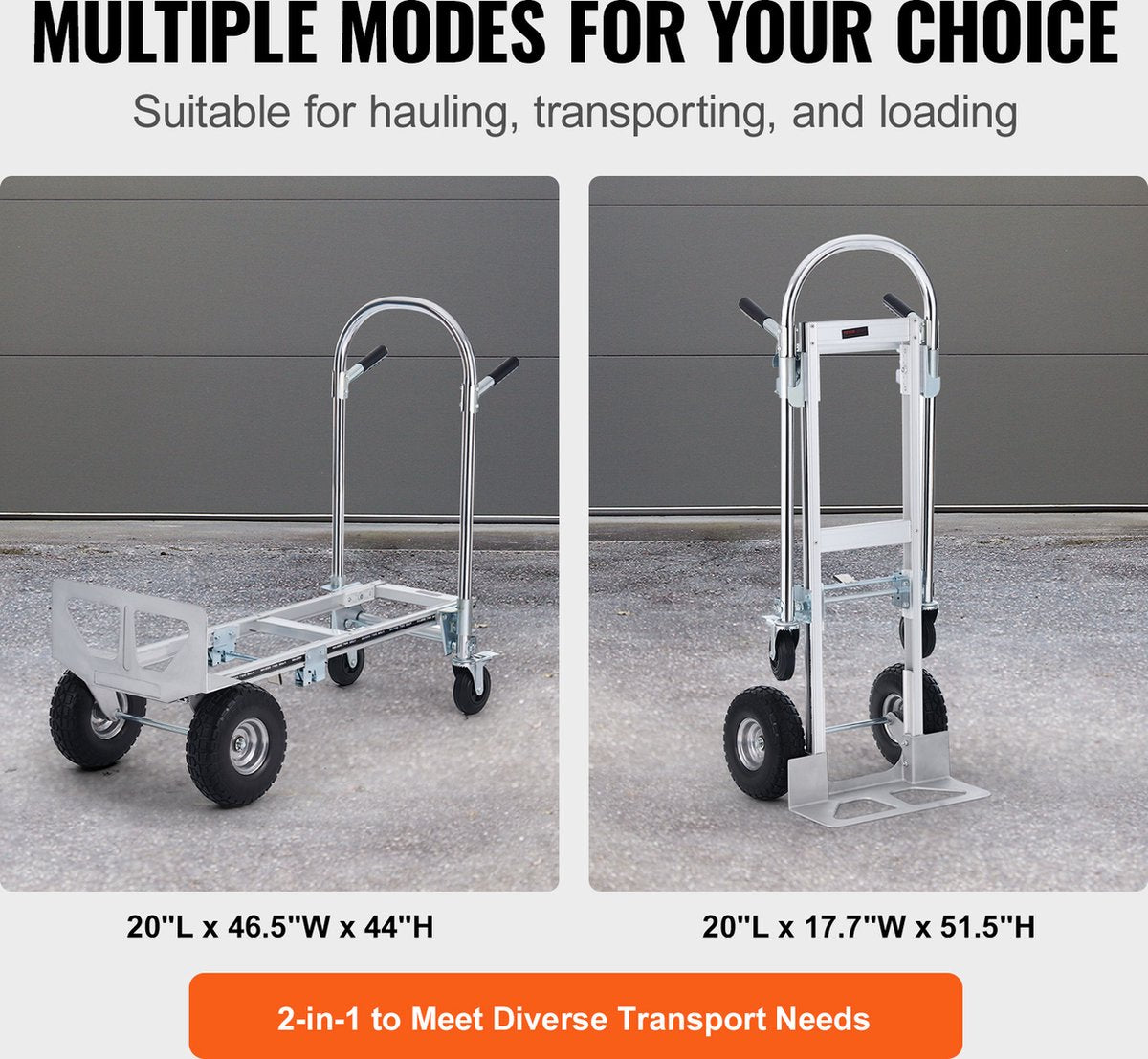 2-in-1 Steekwagen - Opvouwbaar - 318/454 kg Laadvermogen - Corrosie- en Roestbestendig - met 360° Remwielen - voor Laad- en transporttaken binnen en buiten