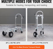 Steekwagen - Opvouwbaar - 2-in-1 - Corrosiebestendig en Roestbestendig - 360° - 318/454 kg - Remwielen Staan - voor Laad- en Transporttaken Binnen en Buiten - Zilver