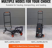 Inklapbare Steekwagen - Opvouwbare Handtruck - 2 in 1 Aluminium Kar - Kar Voor Transport - Magazijn Kar - Ergonomisch Ontwerp - Zwart - Max. 150KG