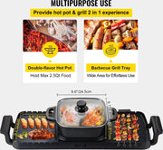 Gourmetstel - 2in1 - Electrische BBQ - Elektrische Grill - Hot Pot - Anti aanbak - 2400W Multifunctionele Thuis Draagbare - Barbecue Plaat