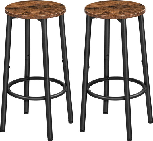 Barkrukken Set Van 2 - Barkrukken - Barkruk Hout - Bar Kruk - Hoge Krukken Met Voetsteun - Metalen Poten - 30x30x64cm - Zwart - QUORE