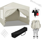 Partytent - Partytent met zijwanden - Opvouwbaar - Paviljoen - Waterdicht - 3x3 m - Beige