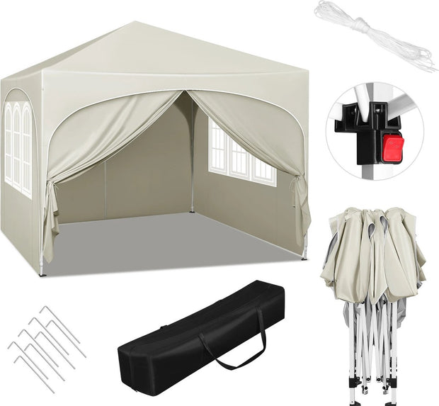 Partytent - Partytent met zijwanden - Opvouwbaar - Paviljoen - Waterdicht - 3x3 m - Beige