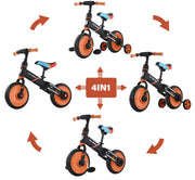 Loopfiets - Kinderfiets - Kleuterfiets - Peuterfiets - 4in1 kinderfiets - Afneembare trappers - Afneembare zijwieltjes - Verstelbaar zadel - Blauw - Zwart