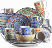 Serviesset - 32-delig - Bohemian Mandala Design - Turquoise Porselein - Diner,Dessertborden, Kommen & Mokken - Uniek & Stijlvol