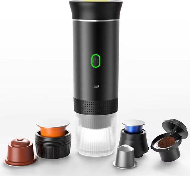 Draagbare elektrische espressomachine - 3 in 1 - Reis koffiezetapparaat - Auto koffiezetapparaat - Capsules en gemalen koffie - 80ml - Zwart