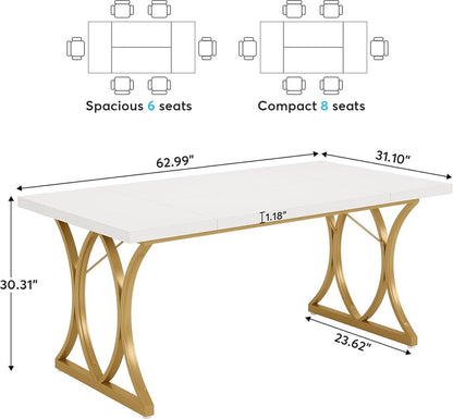 Bureau - Modern Bureau met Gouden Metalen Frame - Computerbureau - Computer Tafel - Bureautafel - Wit en Goud - 159 x 79 x 78 cm