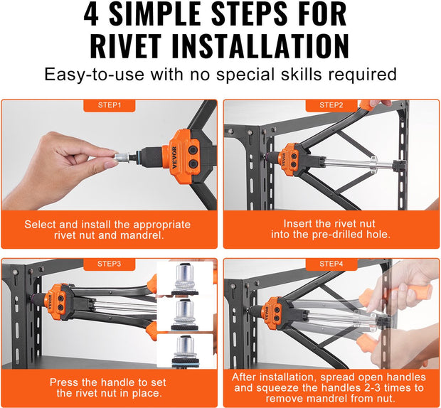 Blindklinkmoertang - Blindklinktang - 13 Stuks - Moeren En Doornen - M3 M4 M5 M6 M8 M10 M12 Handmatig - Geschikt voor Blindklinken Machine - Draadmoeren Blindklinknagels