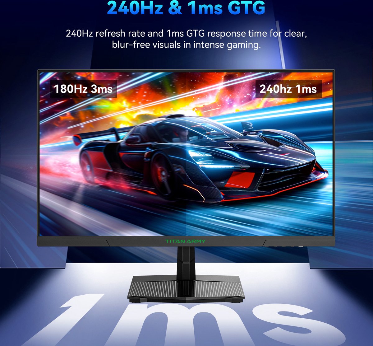 Gaming Monitor - 24.5” 2560*1440 QHD FAST IPS Display - 240Hz Refresh Rate - 1ms GTG - 95% DCI-P3 - HDR10 - Adaptive-Sync - Dynamic OD - Game Rush Mode - PIP &amp; PBP Display - Versatile Picture Modes - Low Blue Light - VESA Wall Mount
