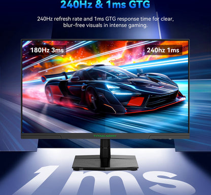 Gaming Monitor - 24.5” 2560*1440 QHD FAST IPS Display - 240Hz Refresh Rate - 1ms GTG - 95% DCI-P3 - HDR10 - Adaptive-Sync - Dynamic OD - Game Rush Mode - PIP &amp; PBP Display - Versatile Picture Modes - Low Blue Light - VESA Wall Mount