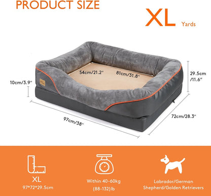 Hondenkussen XL - Orthopedisch Hondenbed - 97x72x29,5 cm - Premium Foam - Antislip Oxforddoek - Wasbaar - Waterdicht - Lounger - Grijs - QUORE