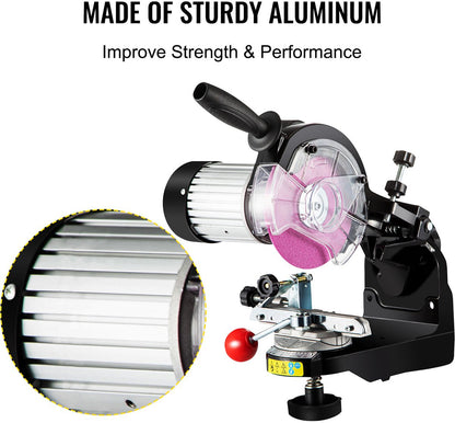 Aluminium Kettingzaag - Zaagkettingslijper - 230W - 3000 RPM - Werklamp & Antislip handvat - Kantelbare bankschroef - 5,5 Inch Slijpschijven - Breed toepasbaar