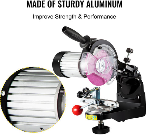 Aluminium Kettingzaag - Zaagkettingslijper - 230W - 3000 RPM - Werklamp & Antislip handvat - Kantelbare bankschroef - 5,5 Inch Slijpschijven - Breed toepasbaar