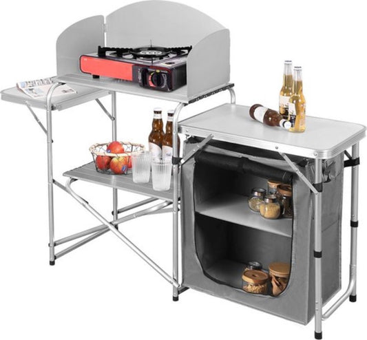 Campingkeuken Inklapbaar - 2 in 1 - Camping kast - Kampeer buitenkeuken - Kooktafel - Opvouwbaar