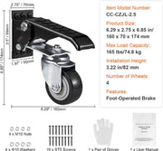 Zwenkwielen - Zware Toepassing- Geluidsarm - Set 4 Stuks - 75kg per Wiel - Dubbele Kogellagers - Inklapbaar - Rem - Industrieel
