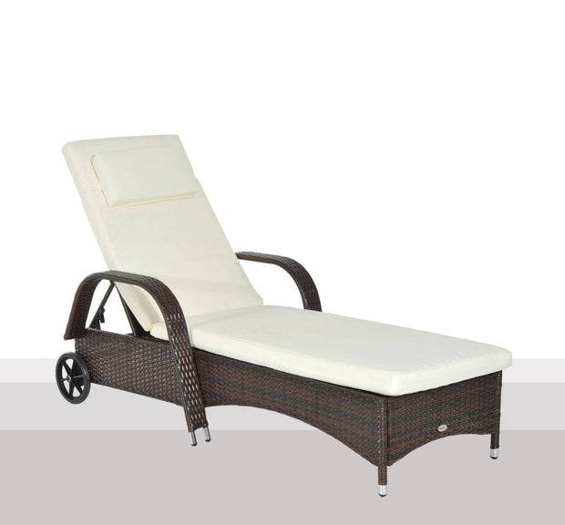Tuin Rotan Ligstoel - Zonnebed Luxe - Verstelbaar Ligbed - Zonnebedden Ligbedden - Ligbed Tuin - Zomer - Ligbedden - Ligbed Buiten - met Verstelbare Rugleuningkussens 2 Wielen