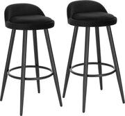 Barkruk – Barkrukken Set van 2 – Barkruk met Rugleuning – Bar Stool –Zitvlak Fluweel- Barkrukken met Voetensteun –  Zithoogte 69,5 cm - Anthracite Leather
