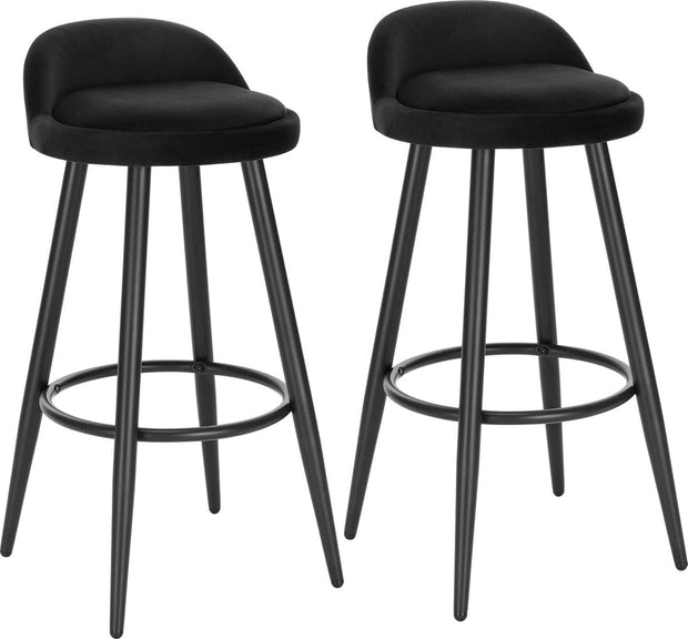Barkruk – Barkrukken Set van 2 – Barkruk met Rugleuning – Bar Stool –Zitvlak Fluweel- Barkrukken met Voetensteun –  Zithoogte 69,5 cm - Anthracite Leather