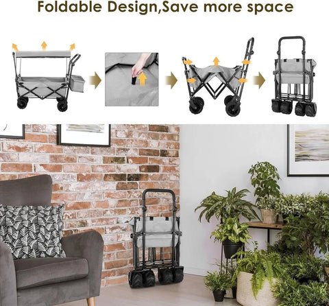 Veelzijdige Bolderkar-Camouflage- Off Road Wielen- 115 kg capaciteit- Afneembaar Luifel- Opvouwbare Tuinwagon, Duw- en Trekkar- Vissers, Picknick - Strand- Boodschappen- Verhuizen- Sport - Hobby- Markt- Beurs- Fotografie - Ultieme Transport Oplossing