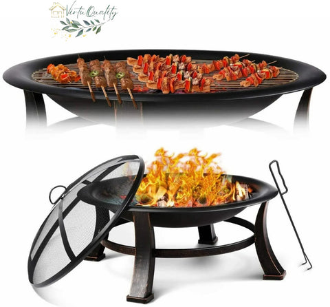 Ronde Vuurkorf - BBQ Grill - Kookrooster - Buitenhaard voor Tuin - 76 cm Breed