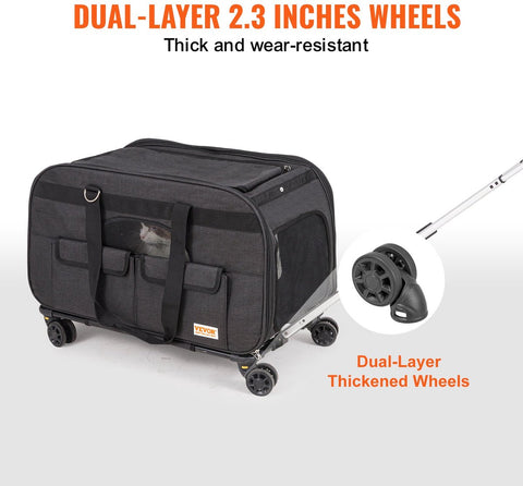 Reismand Kat en Hond - Huisdier Drager Trolley - Ademend Reistas met Telescopische Handgreep, Wielen en Schouderriem - Draagbare Rugzak - Draagtas Honden - Perfect voor Uitgaan en Reizen met Honden en Katten