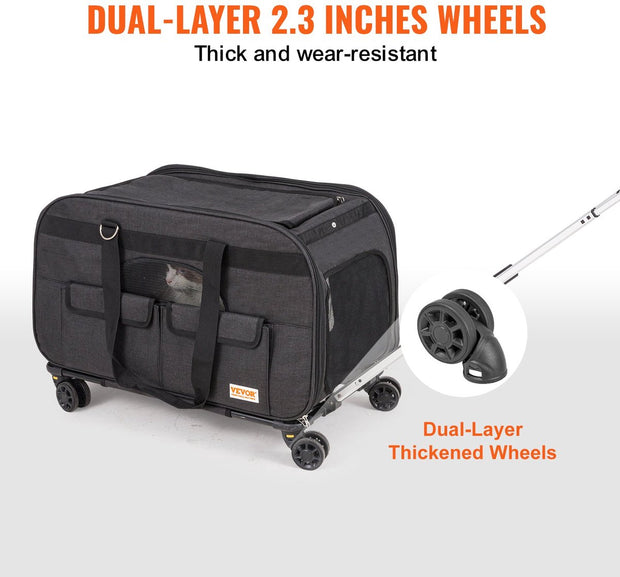 Reismand Kat en Hond - Huisdier Drager Trolley - Ademend Reistas met Telescopische Handgreep, Wielen en Schouderriem - Draagbare Rugzak - Draagtas Honden - Perfect voor Uitgaan en Reizen met Honden en Katten