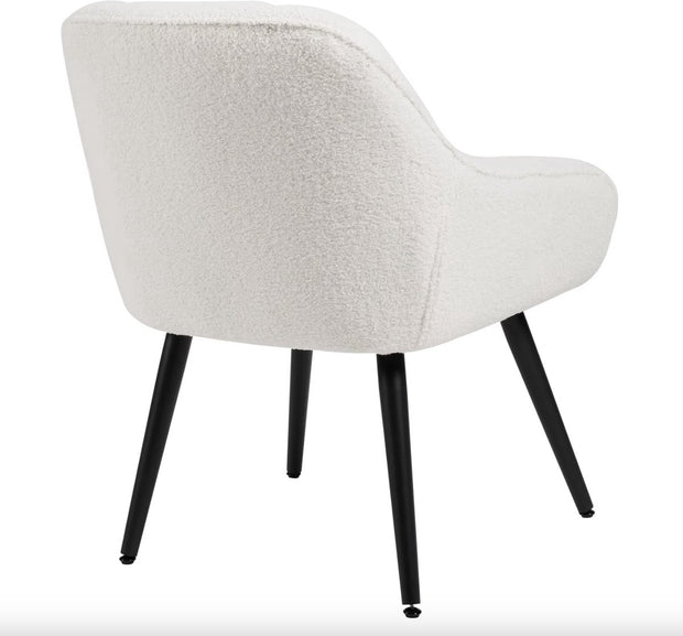 Fauteuil - Stoel - Leesstoel - Eetkamerstoel - eettafel - Teddystof - Zachte stof - Metalen poot - Wit