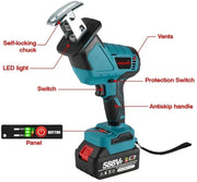 Reciprozaag - Recipro Zaag - Elektrische Recipro Zaag - Met Opbergkoffer - Inclusief: 2x Accu, Oplader & 4x Zaag - Lock/Switch - Makkelijk Verwisselbaar -Blauw