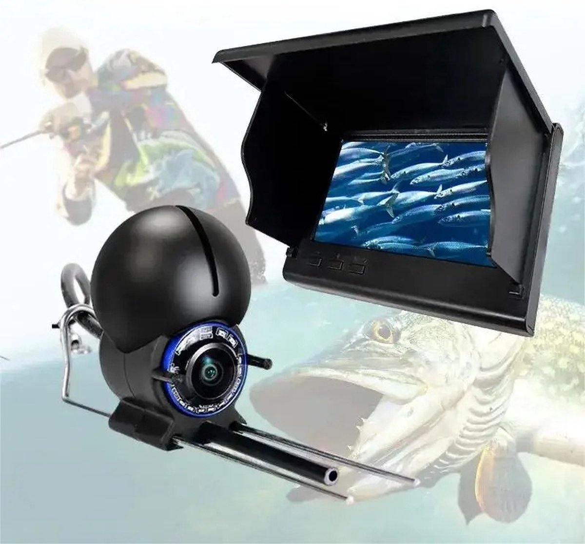 Fish Finder - Fish Finder - LCD 4.3 Inch Display - Underwater - 220° Fishing Camera - 1080P - 9 Hours Endurance - Night Vision - 30m