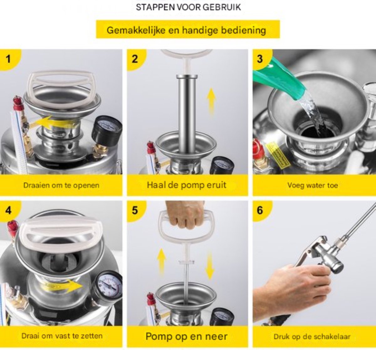 Ontkruidsproeier - Rugspuit - Ergonomisch - variabele Spray - RVS sproeier - Handpompsproeier - met drukmeter en veiligheidsventiel - Verstelbare sproeier voor tuinieren en ontsmetting - 8L - Zilver