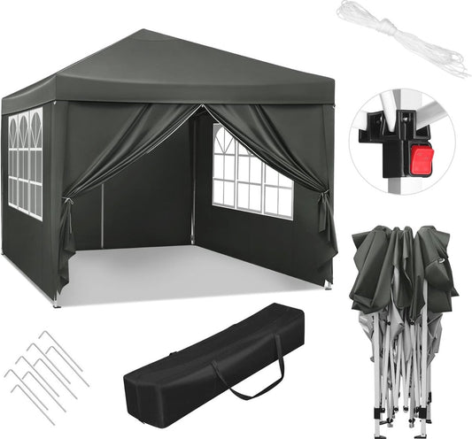 Opvouwbare tent met zijwanden - Waterdicht - 3x3m - Partytent - voor tuin, patio, kamperen en festivals - Antraciet