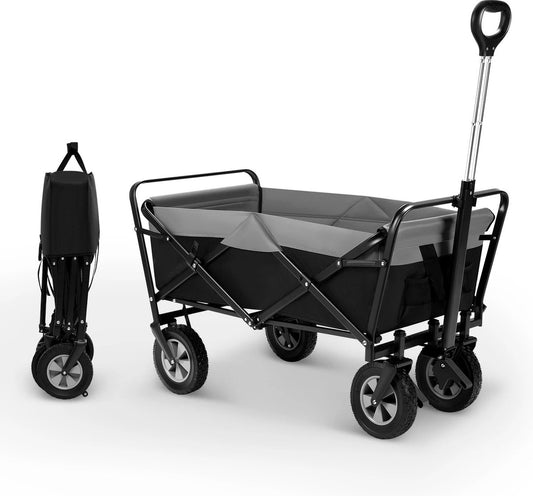 Trendy Handkar – Opvouwbare Trolley – 100L / 80 kg – 4 Terreinbanden – Zwart/Grijs – Draaibaar en Multifunctioneel – Ideaal voor Kinderen, Boodschappen en Picknicken