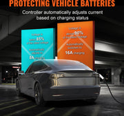 Draagbare Ev-Oplader - 16a - 3,68 Kw - Laadkabels - 1-Fase - Met Lcd -Scherm Oplader - 8,6 M Kabellengte - IP66 Waterdichte Wallbox - Voor Elektrische Voertuigen Ev-Oplaadkabel Type 2 (Iec62196) Cee 7/7-Stekker Ev-Oplader