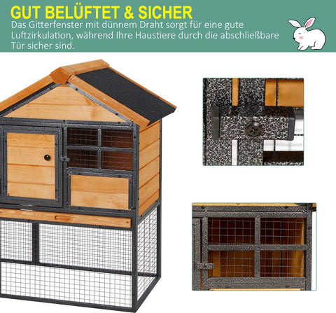 Konijnenhok verhoogd huisje met afsluitbare deur buiten hout metaal