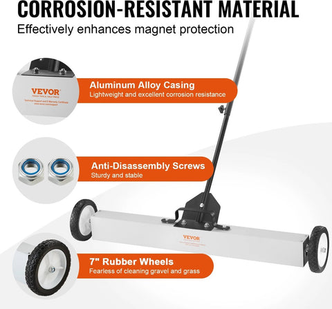 Magnetische VeegmachineMDG - Industriële Professionele Magneetbezem - Extra Sterk - 75cm breed - Bezem tbv metalen - Voor Binnen en Buiten
