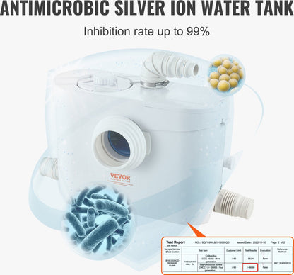 Beschermenderioolpomp - 10m Opvoerhoogte - 99% Effectief Antimicrobieel - Met 3 Waterinlaten - 700EW - 9600l/U Flow - Geen Onderhoud - Olie Die Bestand Is Tegen Heet Water - Voor Toilet - Kelder - Keuken