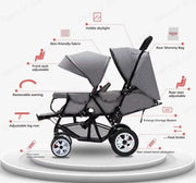 Duo kinderwagen - Duo buggy - Tweeling kinderwagen - Dubbele kinderwagen - Opvouwbaar - Met regenhoes - Zwart