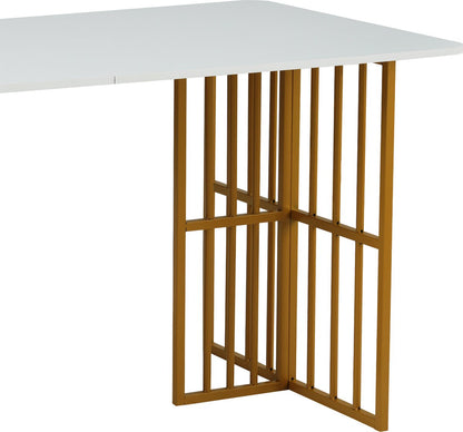 Opvouwbare Eettafel - Multifunctionele Uitschuifbare Eettafel - Beweegbare Eettafel - Uitschuifbare Eettafel met Lades - Eettafel in 3-Vorm - Wit en Goud