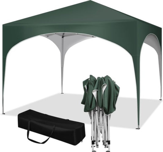 Opvouwbare Partytent - Tuinpaviljoen - Roestvrij Staal - Partytent - Waterdicht - Opvouwbare Tuinluifel - 3*3m - Pop-Up Paviljoen - met Halfrond dak voor Buitenmarkt - Groen