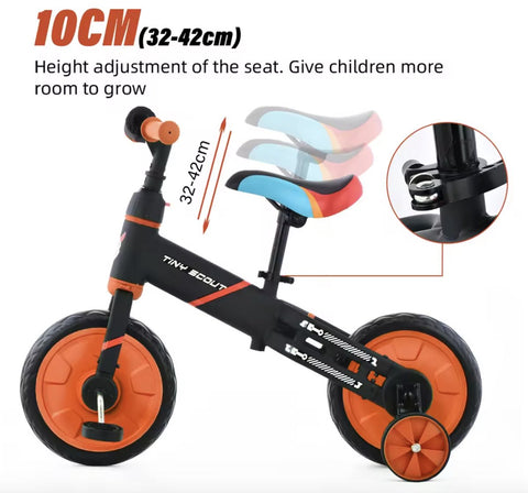 Loopfiets - Kinderfiets - Kleuterfiets - Peuterfiets - 4in1 kinderfiets - Afneembare trappers - Afneembare zijwieltjes - Verstelbaar zadel - Blauw - Zwart