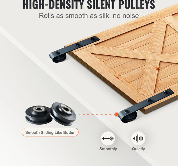 Schuifdeurbeslag - J-Vormig Systeem - 244 cm - 150 kg Draagvermogen - Soepel en Stil Glijden - Eenvoudige Installatie - Geschikt Voor Dubbele Deuren - Perfect Voor Slaapkamers, Kasten, Badkamers