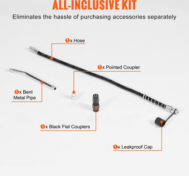 Handmatig Vetspuit - Koolstofstaal & Aluminiumlegering - Maximale Werkdruk 6000 PSI - Capaciteit 13 OZ - Hendelontwerp Waarmee - Vetspuit Voor Zwaar Gebruik - 37.5x13x5.64cm - Oranje