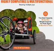 Aanhanger Fiets - Fietskar - Fietskar Voor Kinderen - Kinderfietskar - Fiets Aanhanger - Dubbelzits Drager - Opvouwbaar