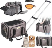 Reismand Kat en Hond - Huisdier Drager Trolley - Ademend Reistas met Telescopische Handgreep, Wielen en Schouderriem - Draagbare Rugzak - Draagtas Honden - Perfect voor Uitgaan en Reizen met Honden en Katten