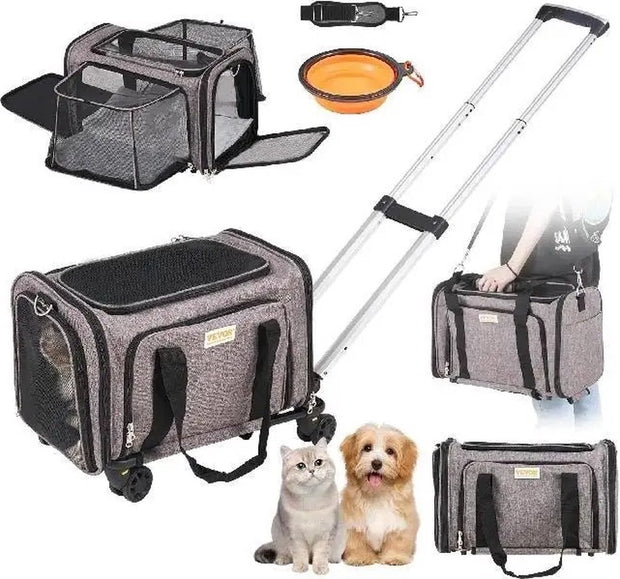 Reismand Kat en Hond - Huisdier Drager Trolley - Ademend Reistas met Telescopische Handgreep, Wielen en Schouderriem - Draagbare Rugzak - Draagtas Honden - Perfect voor Uitgaan en Reizen met Honden en Katten
