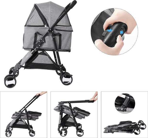 Vouwbare Hondenbuggy - Opvouwbare Dierenwage - voor Honden en Katten - 4-Wiel Dierentransport - Geschikt - voor Huisdieren tot 20 kg - Inclusief Afneembare Dekentje - en Regenhoes - Perfect Cadeau - voor Huisdiereigenaren