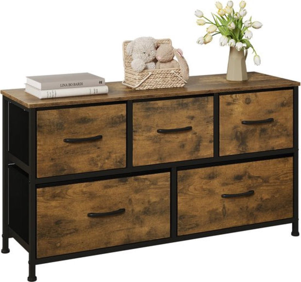 Dressoir Kasten - Dressoir Tv Kast - 5 Lades - Slaapkamer Dressoirs - Kledingkast - Rustiek Bruin met Zwart