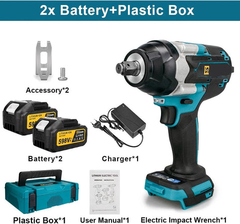 Slagmoersleutel - Elektrische Slagmoersleutel - Slagsleutel - 7200Tpm - 2x Accu - LED - Met Koffer - Blauw